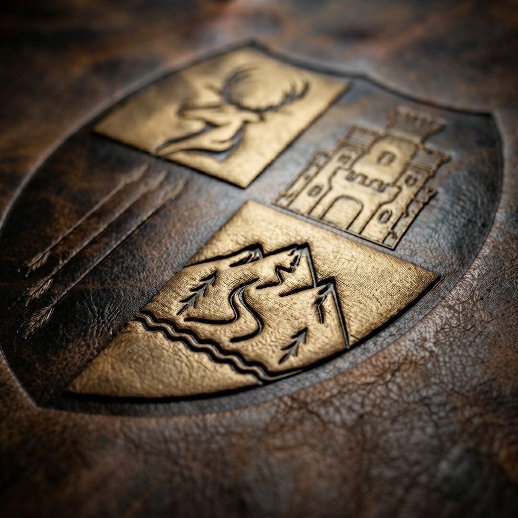 The Vellum Aurelia crest struck into leather
